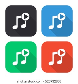 Play audio vector icon - colored illustration (gray blue green red)  with long shadow