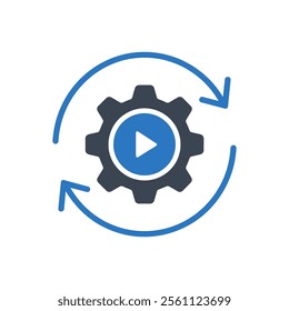 Play Automation Gear Icon On White Background
