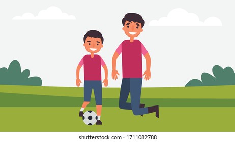 Play ball Father Son Activities Perfect Family Bonding spend time together.children is essential to their growth and development and to the type of human.vector illustration in flat cartoon style