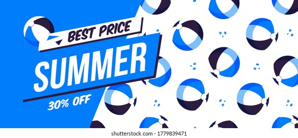 Play balls beach resort and ad text banner. Summer season vector background template.