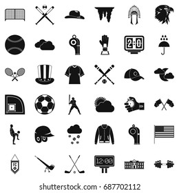 Play baseball icons set. Simple style of 36 play baseball vector icons for web isolated on white background