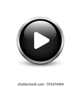 Play black button with metal frame and shadow