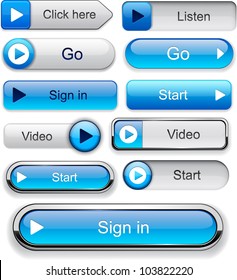 Play blue web buttons for website or app. Vector eps10.