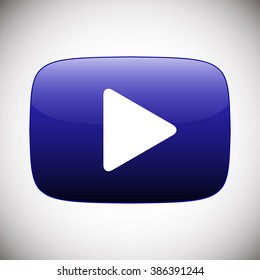 Play blue white button  color. Rounded square web button isolated.