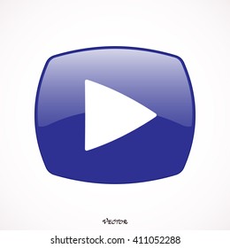 Play blue white button color. Rounded square web button isolated.