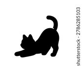 Play Bow Cat Silhouette Icon Illustration Containing playful feline pose, domestic pet behavior, and kitten character