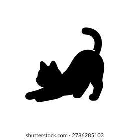 Play Bow Cat Silhouette Icon Illustration Containing playful feline pose, domestic pet behavior, and kitten character