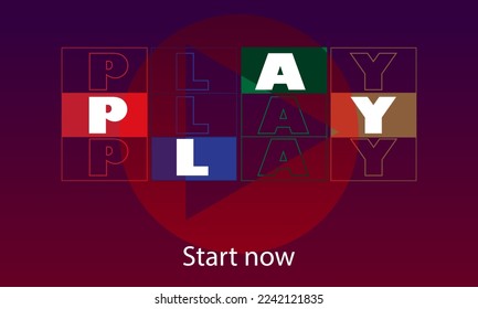 JUGAR, fondo de juego amplio con el botón de reproducción brillante. Pulse para jugar. Iniciar ahora