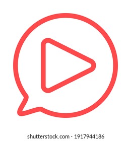 Play bubble button color icon. Music reproduction badge. Media element thin line customizable illustration. Contour silhouette symbol. Vector isolated outline drawing