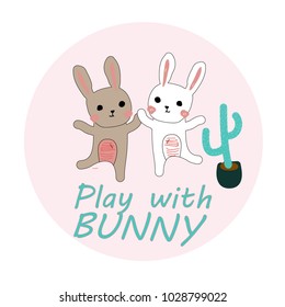 Play with bunny, cute doodle 