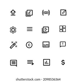 Play Buttom And Audio Tube Icon Set Outline, Studio, Upload. Vector Editable