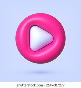 Play Button 3d render vector. Modern 3d banner with red play on white background. Social media. White background.