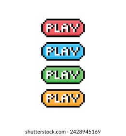 botón play 8 bit texto play Pixel art 8-bit para el juego 