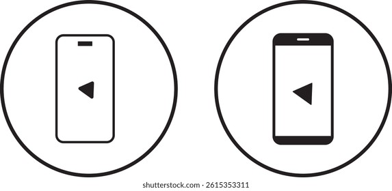 play button application icons .Device front view. mobile phone with shadow. Vector illustration. Ringing phone simple icon sign. Smartphone ringing

