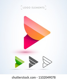 Play button and arrow logo design template. Music icons collection. Material design, flat, line art styles