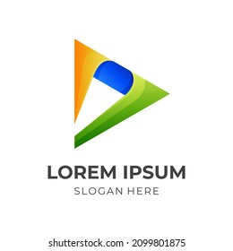 diseño del logotipo de la flecha del botón de reproducción con un estilo de color 3d