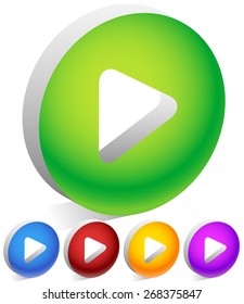 Play Button, Arrowhead Cut in 3D Circles with Transparent Shadow in Bright, Vivid Colors. Playback, Multimedia Concept, or Icon for Generic Use