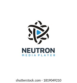 Play Button with Atom Nucleus for Science Media Player Apps Icon Logo design