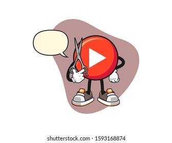Play button barber with speech bubble cartoon. Mascot Character vector.