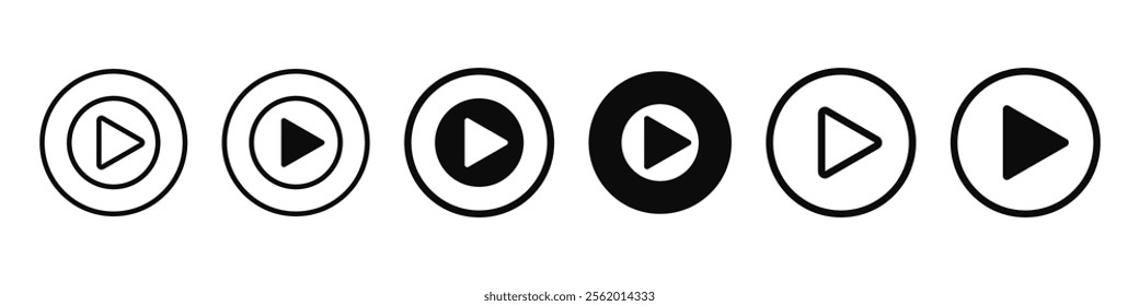 Play button black icons set. Play symbol. Vector for web UI, UX