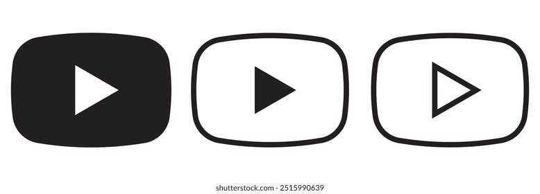 Botão Reproduzir em preto. Botão de reprodução de vídeo definido em fundo branco.