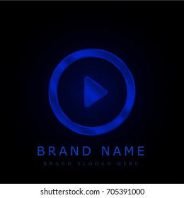 Play button blue chromium metallic logo