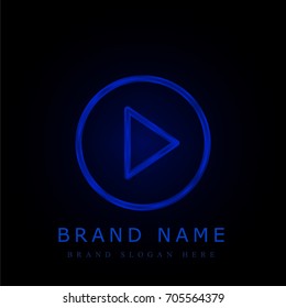 Play button blue chromium metallic logo
