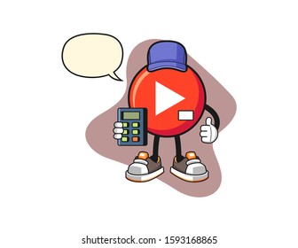 Play button cashier with speech bubble cartoon. Mascot Character vector.