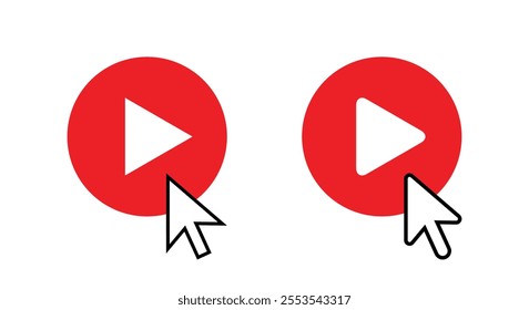 Play button click cursor icon. Streaming video ui concept