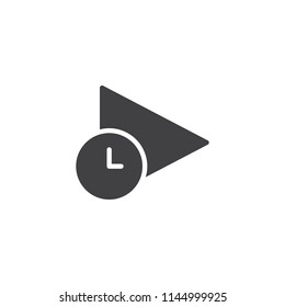 Play button with clock vector icon. filled flat sign for mobile concept and web design. Play time simple solid icon. Symbol, logo illustration. Pixel perfect vector graphics