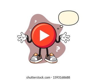 Play button confused with thought bubble cartoon. Mascot Character vector.