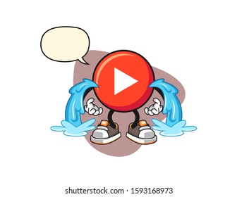 Play button cry with speech bubble cartoon. Mascot Character vector.