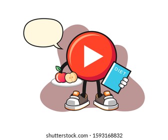 Play button dietitian with speech bubble cartoon. Mascot Character vector.