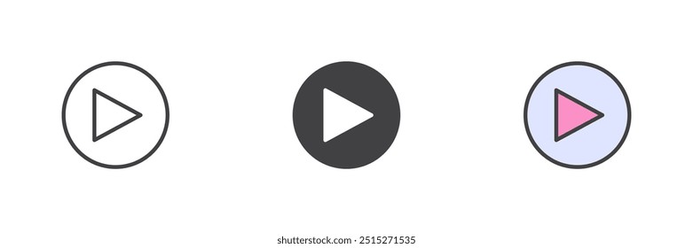 Juego de Botón de diferentes estilos conjunto de iconos. Línea, glifo y contorno relleno versión colorida, contorno y signo de Vector relleno. Símbolo, ilustración del logotipo. Gráficos de Vector