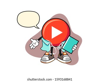 Play button doctor with speech bubble cartoon. Mascot Character vector.