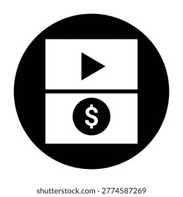 a play button and dollar sign icon on white background, symbolizing video monetization or online earnings