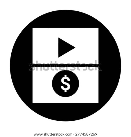 a play button and dollar sign icon on white background, symbolizing video monetization or online earnings
