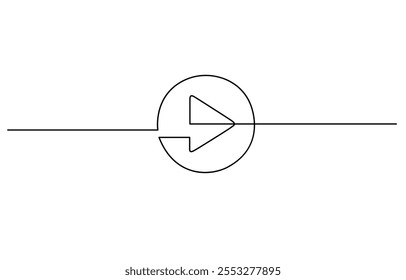 The play button is drawn as a continuous single line, One continuous drawing of a play button, Play button one line background. One continuous line drawing of play button. Vector illustration.