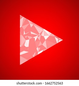 Play-Taste. Gesichtsartendreieck einzeln auf rotem Hintergrund. Luxuriöse Ikone, um das höchste Niveau zu erreichen. Banner, Preis, Leistung. Vektorillustration