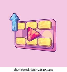 Play Button with Film and Up Arrow Shape Vector. Video Upload Illustration Concept