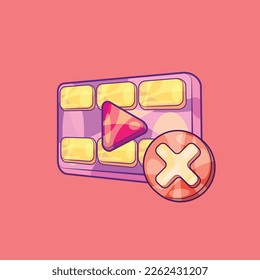 Play Button with Film and Cross Mark Vector. Canceled Video Illustration