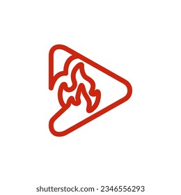play button fire flame line symbol logo aplication 