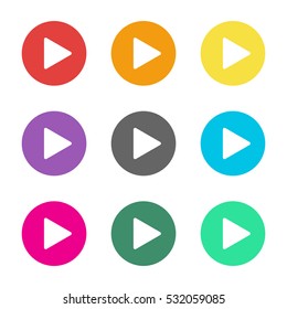 Play button flat icon set
