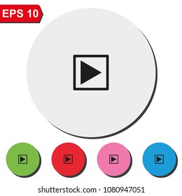 Play button flat round colorful vector icon.