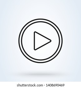 play button flat style. line art Vector illustration icon isolated on white background.