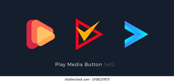 Play button foe media app. Multimedia player logo. Right arrow direction abstract symbol. Music and movie stert sign, audio and video editor logo. Vector web icon design.