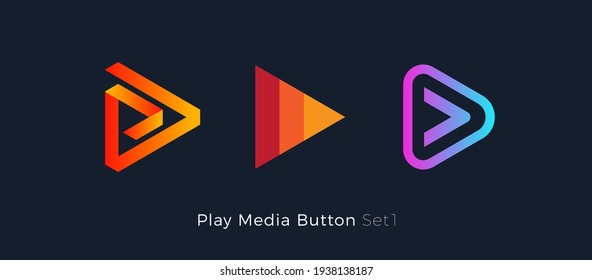 Play button foe media app. Multimedia player logo. Right arrow direction abstract symbol. Music and movie stert sign, audio and video editor logo. Vector web icon design.