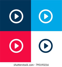 Play Button four color material and minimal icon logo set in red and blue
