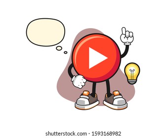 Play button get an idea cartoon. Mascot Character vector.