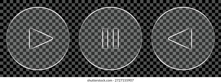 Spielen Knopf Glas Symbol Vektor. Video-Buttons aus Glas. Flüssigglas-Vektorrahmen setzen Kollektion in Glasmorphismus Stil. 10 EPS